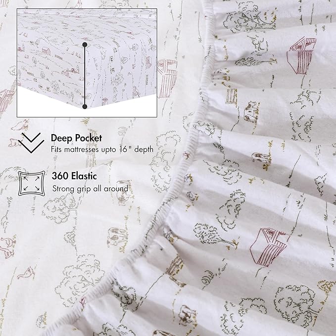 RUVANTI Flannel Sheets Twin Size - 100% Cotton Double Brushed Twin Sheets Set, Deep Pockets 16 Inches, All Seasons Breathable & Extra Soft Bed Sheets, Warm & Cozy, 3 Piece, Rustic Homestead