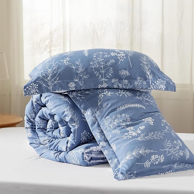 Bedsure Full Comforter Set - Infinity Blue Bed Set, 3 Pieces Cute Floral Bedding, 1 Soft Reversible Botanical Flowers Comforter and 2 Pillow Shams