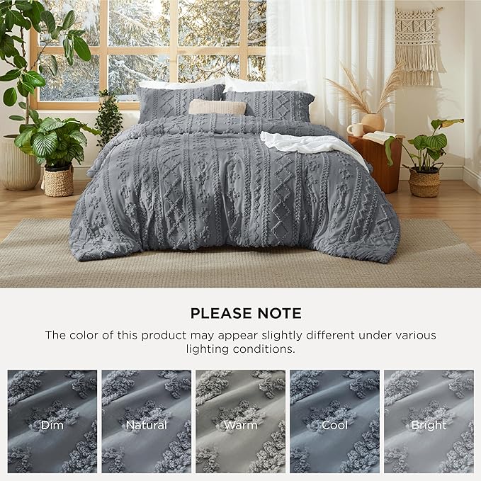 Bedsure Tufted Boho Comforter Set California King Size - Grey Boho Bed Set, GentleSoft™ 3 Pieces Farmhouse Shabby Chic Embroidery Bedding, Gifts for Woman, Soft Jacquard Comforter for All Seasons
