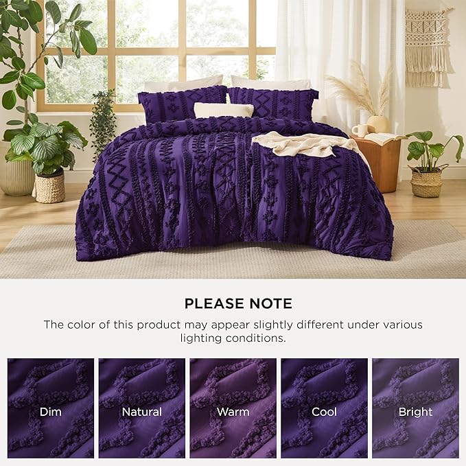 Bedsure Tufted Boho Comforter Set King Size - Purple Boho Bed Set, GentleSoft™ 3 Pieces Farmhouse Shabby Chic Embroidery Bedding, Gifts for Woman, Soft Jacquard King Comforter for All Seasons