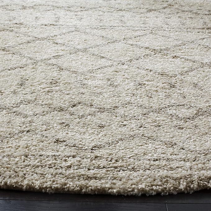 SAFAVIEH Arizona Shag Collection Area Rug - 9' Square, Ivory & Beige, Moroccan Design, Non-Shedding, 1.6-inch Thick, Ideal for High Traffic Areas in Living Room, Bedroom (ASG741A-9SQ)