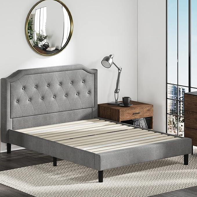 ZINUS Kellen Upholstered Scalloped Platform Bed Frame, Mattress Foundation, Wood Slat Support, No Box Spring Needed, Easy Assembly, King