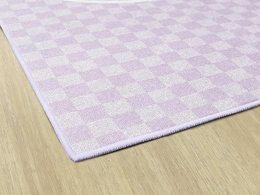 Flagship Carpets Schoolgirl Style Smiley on Lavender Checkerboard Educational Area Rug for Kids Room Seating Décor, Children's Classroom, Play Carpet for Teaching and Playroom, 5' x 7'6", Purple