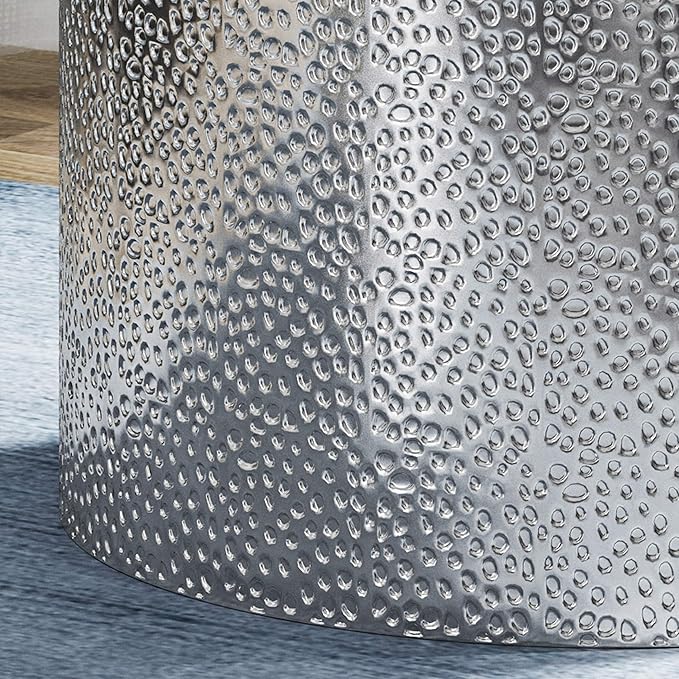 Christopher Knight Home Kaylee Modern Round Hammered Iron Accent Table (2 Pack) -Silver 16 in x 16 in x 22.25 in