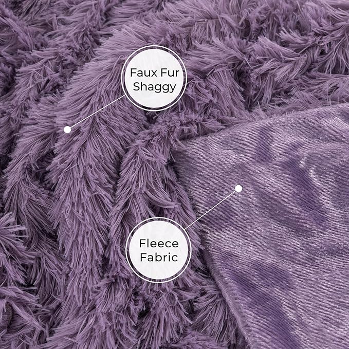 Tuddrom Decorative Extra Soft Fuzzy Faux Fur Throw Blanket 50" x 60",Solid Reversible Long Hair Shaggy Blanket,Fluffy Plush Comfy Microfiber Fleece Blanket for Couch Sofa Bedroom,Patrican Purple