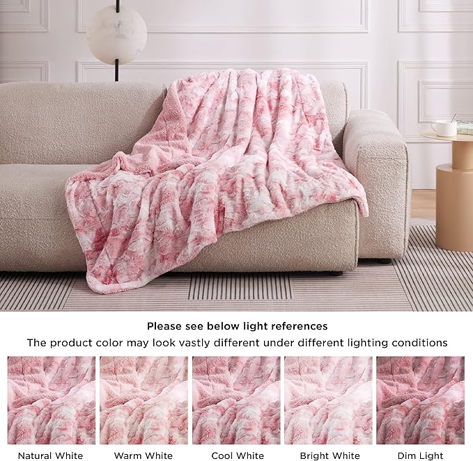Bedsure GentleSoft Sherpa Fluffy Throw Blanket - Fleece Warm and Cozy Throw for Women Gift, Plush & Fuzzy Faux Christmas Fur Blanket for Couch, Sofa, Bed Decor, Tie Dye Design, Pink, 50x60 Inches