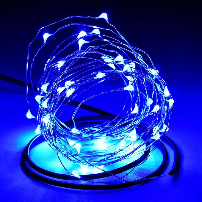 Karlling USB Plug in LED Fairy Lights,2 Packs of 50 LED Bulbs 16 Ft Silver Wire Waterproof Starry String Lights for Bedroom Patio Garden Party Wedding Commercial Lighting (Blue)