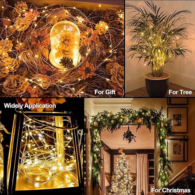 6 Pack Fairy Lights Battery Operated16.4Ft 50 LEDs Silver Copper Wire Twinkle Lights with 2 Lighting Modes for Christmas Bedroom Indoor Outdoor Wedding Decorations (Warm White)