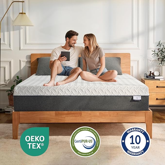 12 Inch Green Tea Memory Foam Mattress, Full Size Mattress in a Box, Gel Infused Foam for Pressure Relief and Cool Sleep, CertiPUR-US Certified, Medium Firm
