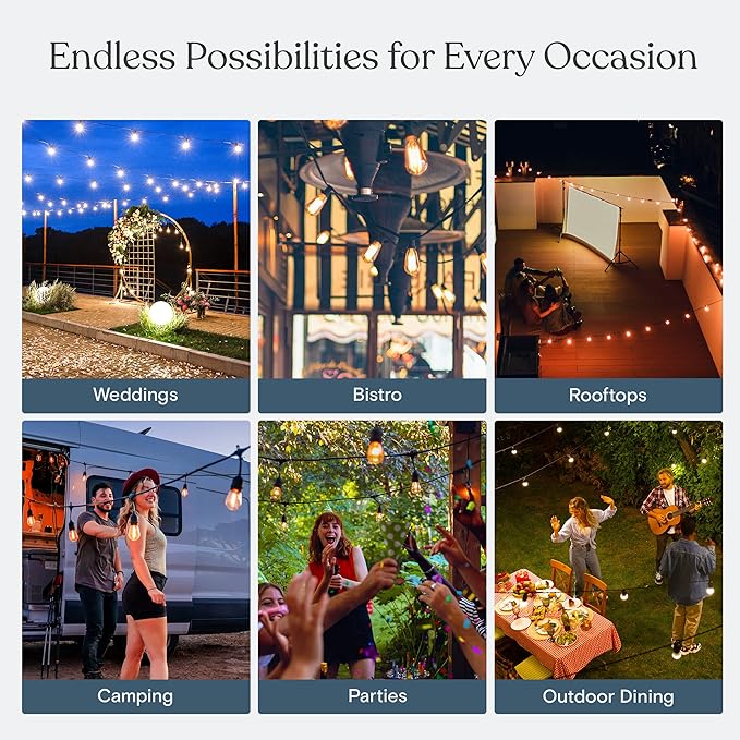 Brightech Ambience Pro - Waterproof LED Outdoor String Lights - 7 Hanging, Dimmable 2w Vintage Edison Bulbs - 24 Ft Commercial Grade Patio Lights Create Cafe Ambience in Your Backyard - Black