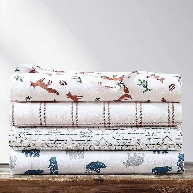 Eddie Bauer- Full Sheet Set, Cotton Flannel Bedding Set, Brushed for Extra Softness, Cozy Home Décor (Bear Mountain Grey, Full)