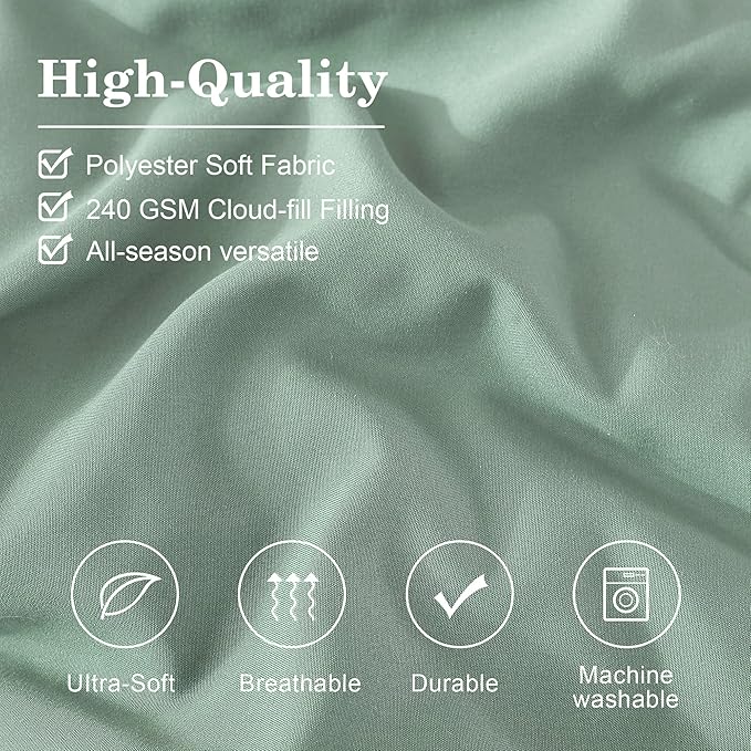 Monbix Queen Comforter Set - 7 Pieces Harbor Green Bed in a Bag Queen Bedding Sets with Comforters, All Seasons Down Alternative Comforter Bed Set with Sheets, Pillowcases & Shams