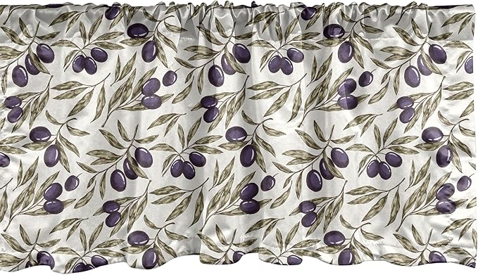 Ambesonne Olive Window Valance, Digitally Generated Hand Drawn Style Botanical Blossoms, Curtain Valance for Kitchen Bedroom Decor with Rod Pocket, 54" X 18", Quartz Taupe