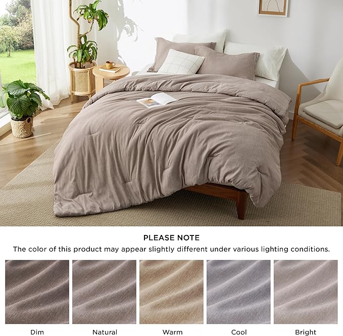 Bedsure Queen Comforter Set - Khaki Soft Bedding for All Seasons, Cationic Dyed Bed Set, 3 Pieces, 1 Queen Size Comforter (90"x90") and 2 Pillow Shams (20"x26"+2")