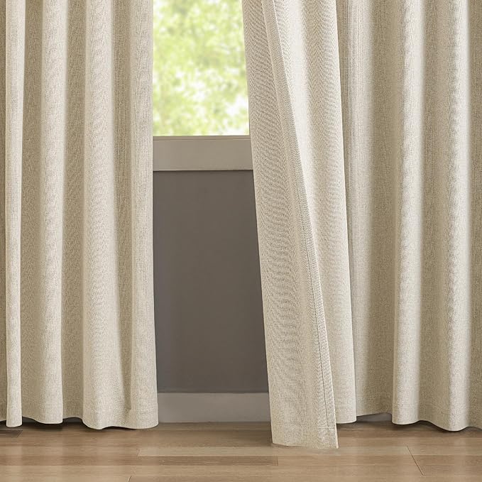 KangBang Pinch Pleat Beige Blackout Curtains 84 Inches Long, Thermal Insulated Pleated Drapes with Hooks for Bedroom Living Room, Elegant Farmhouse Modern Decor, Natural Beige, 42W x 84L, 2 Panels