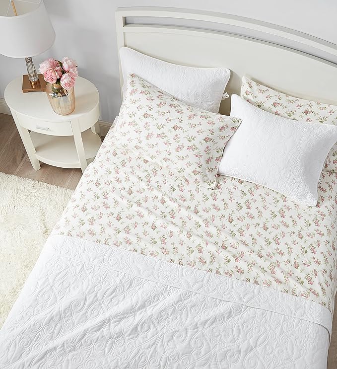Laura Ashley Home Collection Premium Ultra Soft Cozy Lightweight Cotton Flannel Bedding Sheet Set, Wrinkle, Anti-Fade, Stain Resistant & Hypoallergenic, Full, Audrey Pink (201591)