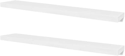 vidaXL Scandinavian-Modern MDF Floating Wall Display Shelves in White – Set of 2 Resistant Wall-Mounted DVD/Book Storage Shelves with Invisible Mounting System