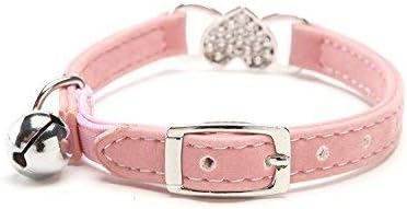CHUKCHI Heart Bling Cat Collar with Safety Belt and Bell 8-11 Inches(Pink)-Mewly Pet