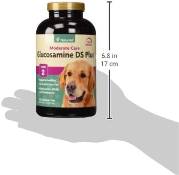 NaturVet Glucosamine DS Plus Level 2 Moderate Care Joint Support Supplement for Dogs and Cats, Chewable Tablets Time Release, Made in The USA, 120 Count-Mewly Pet
