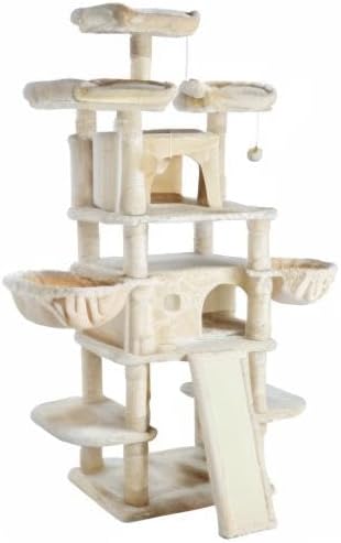 SHA CERLIN 68 Inches Multi-Level Large Cat Tree for Large Kitties/Big Cat Tower with Condo/Cozy Plush ‌Pussycat Perches/Sisal Scratching Posts and Hammocks/Activity Center/Beige-Mewly Pet
