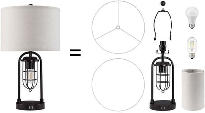 KAWOTI Set of 2 Farmhouse Table Lamps with USB Ports and Night Light Modern Nightstand Lamp for Living Room Bedroom（Bulbs Included）