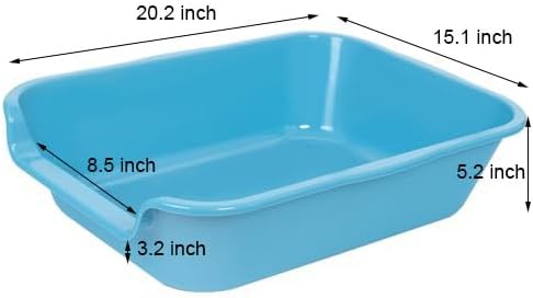 2 Pack of Extra Large Cat Litter Box (ABS Material), Low Entry Senior Litter Pen for Geriatric Kitty Big Cats, Jumbo Pet Safe Litter Boxes Tray for Pets Potty (Light Blue, 20" L x 15.5" W)-Mewly Pet
