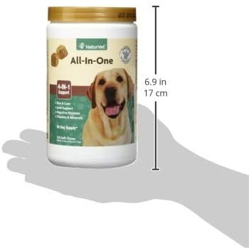 NaturVet All-in-One Dog Supplement - for Joint Support, Digestion, Skin, Coat Care – Dog Multivitamins with Minerals, Omega-3, 6, 9 – Wheat-Free Vitamins for Dogs – 120 Soft Chews-Mewly Pet
