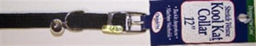 Kool Kat Elastic Cat Safety Collar with Bell, Black, 12"-Mewly Pet