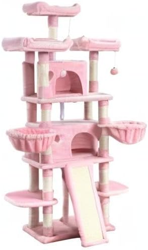 SHA CERLIN 68 Inches Multi-Level Large Cat Tree for Large Kitties/Big Cat Tower with Condo/Cozy Plush ‌Pussycat Perches/Sisal Scratching Posts and Hammocks/Activity Center/Pink-Mewly Pet