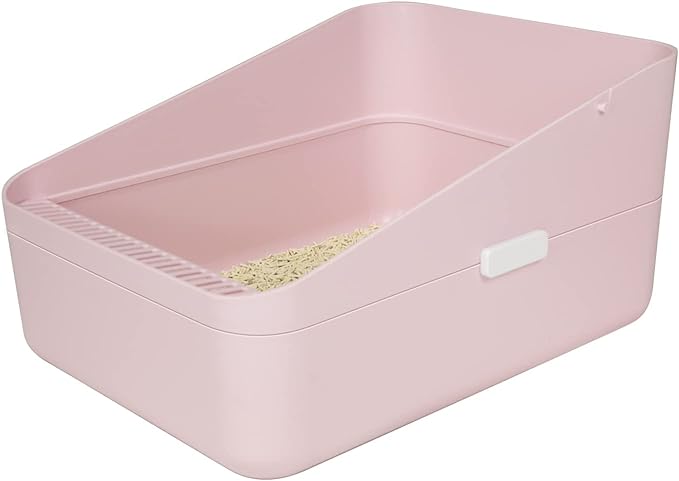 Sfozstra Open High-Sided Litter Box: Pink Medium Anti-Scatter Design - Self-Cleaning Sifting Tray - Low Tracking for Small Cats-Mewly Pet