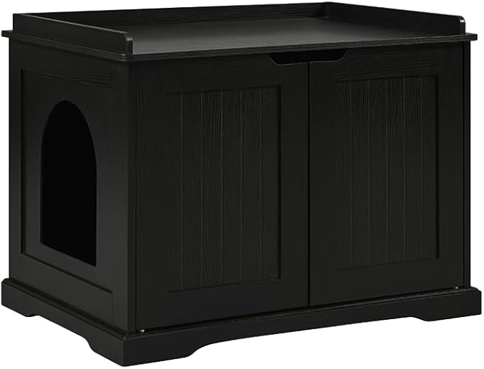 unipaws Black Cat Litter Box Enclosure Furniture, Kitty Hidden Cover, Concealed Dog Proof Litter Boxes Cabinet, Hideaway Litter Box, Cat House-Mewly Pet