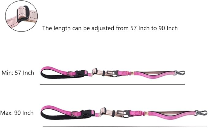 Hands Free Dog Leash for Large Medium Dogs Heavy Duty Bungee Reflective Adjustable Waist Leashes for Walking Running with Car Buckle 4-6FT (Rose)-Mewly Pet