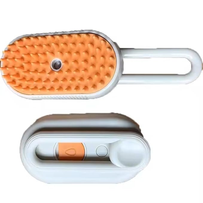 3-in-1 Steam Pet Brush for Cats & Dogs – Self-Cleaning Grooming Comb with Spray Mist, Massage & Shedding, Rechargeable USB, Anti-Static, Foldable Handle – White (WHITE)-Mewly Pet