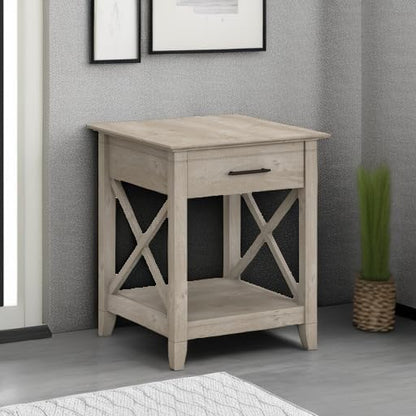 Bush Home End Table with Drawer, Nightstand with Storage, Living Room and Bedroom Furniture, Key West Collection, Washed Gray