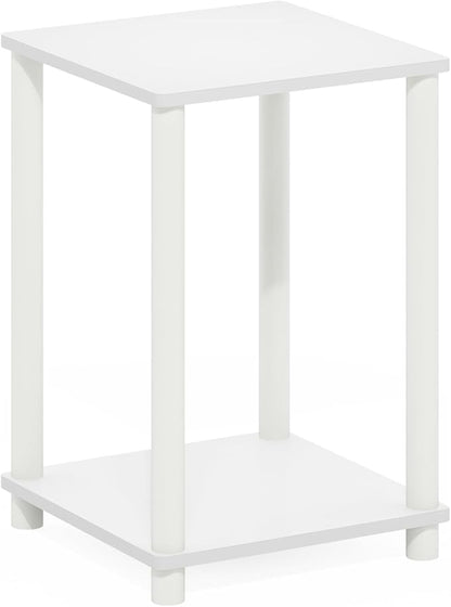 Furinno Turn-N-Tube Side Table, 2-Tier End Table with Open Shelf, Toolless Night Stand, Bedside Table, for Living Room, Bedroom, White