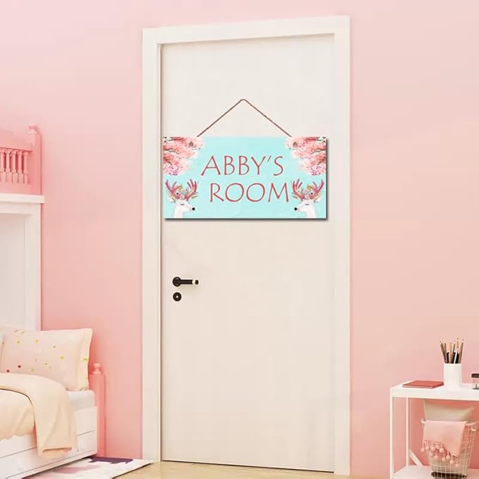 Personalized Sign, Cute Deer Sign, David's deer Flowers Kids Room Custom Name Door Wall Decor, Floral Nursery Art Plate For Boys Room Girls Bedroom Little Man Cave