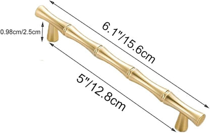 10pcs Cabinet Handles Hole Centers 5",Bamboo Shape Kitchen Cupboard Dresser Closet Drawer Door Pulls Gold