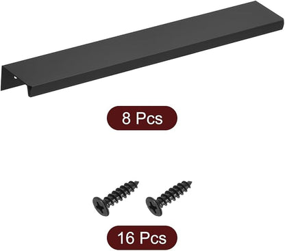 uxcell Cabinet Finger Edge Pull, 8pcs 200mm / 7.87" Aluminum Alloy Back Mount Hidden Cabinet Pulls Concealed Handle for Home Kitchen Drawer Cabinet, Black