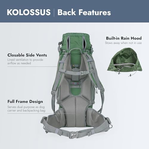 K9 Sport Sack Kolossus - XXL, Myrtle Green - The Big Dog Backpack - Ideal for Dogs 26-29” Long - Fully Adjustable Pet Carrier - Doubles as a Professional-Grade 60L Hiking Pack-Mewly Pet