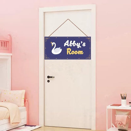 Personalized Vintage Swan Art Décor For Kids Room Custom Name Door Wall Decor, Blue Floral Nursery Art Plate For Girls Bedroom Home Club Cabin Garage Store Bar