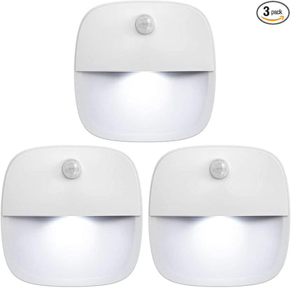 AMIR Upgraded Motion Sensor Light Indoor, Stair Lights Battery Operated, Cordless Stick-On LED Night Light for Closet, Hallway, Bathroom, Kitchen, Cabinet, Energy Efficient (White - Pack of 3)