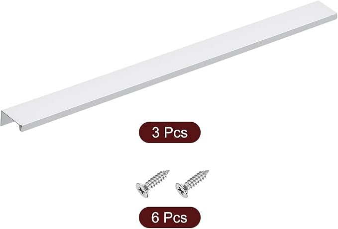 uxcell Cabinet Finger Edge Pull, 3pcs 400mm / 15.75" Aluminum Alloy Back Mount Hidden Cabinet Pulls Concealed Handle for Home Kitchen Drawer Cabinet, Silver
