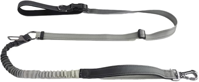 Hands Free Dog Leash for Large Medium Dogs Heavy Duty Bungee Reflective Adjustable Waist Leashes for Walking Running with Car Buckle 4-6FT (Grey)-Mewly Pet