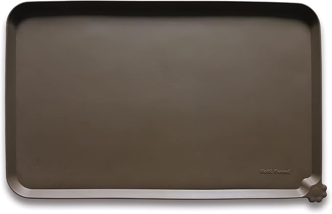 Hoki Found L Silicone Pet Food Mats Tray - Non Slip Dog Cat Bowl Mats Placemat - Pet Feeding Mat - Waterproof Dog Cat Food Mats -Pet Water Mats for Carpet - Coffee-Mewly Pet