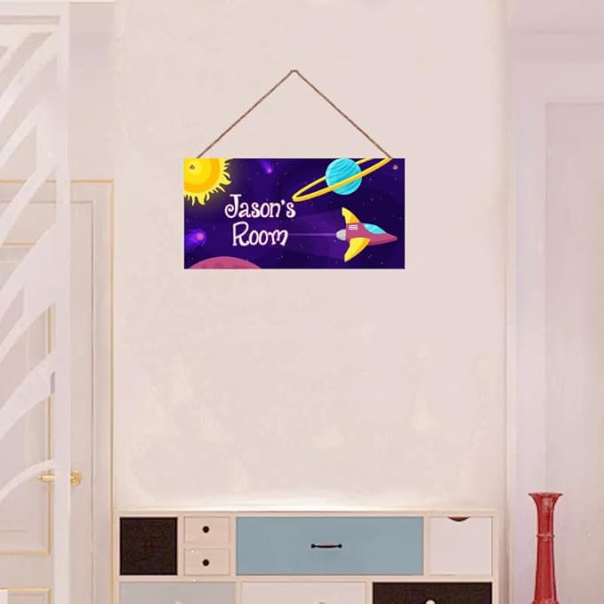 Personalized Fantasy Decor for Boys Room Outer Space Theme Room Decor for Nursery,Spacecraft Wall Art Decor for Kids Room Gilrs Bedroom Little Man Cave