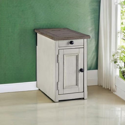 Signature Design by Ashley Bolanburg Farmhouse Chair Side End Table with Outlets and USB Ports, Antique Cream & Brown