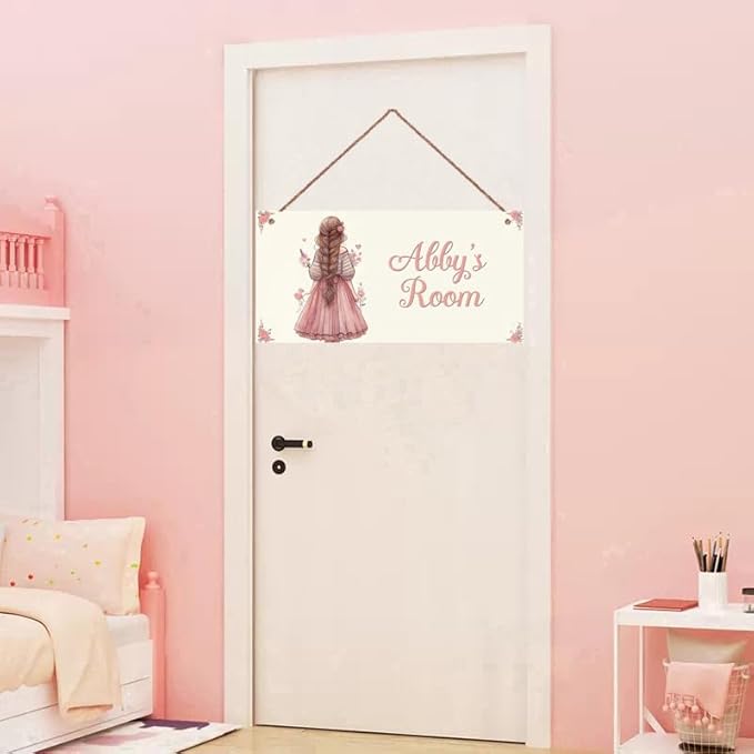 Personalized Name Cute Girls Sign For Girls Room Baby Nursery Door Wood Plaque Hanging Wall Art Decor For Kids Bedroom Nursery Home Garden Yard Wall Club