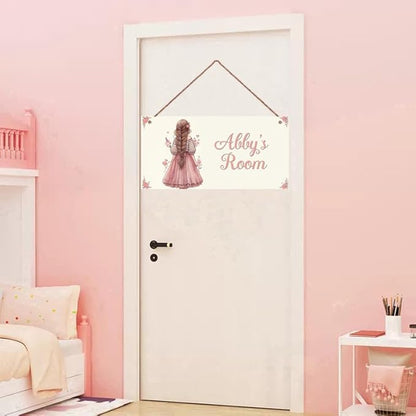 Personalized Name Cute Girls Sign For Girls Room Baby Nursery Door Wood Plaque Hanging Wall Art Decor For Kids Bedroom Nursery Home Garden Yard Wall Club