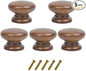 5PCS Round Wood Drawer Knob,Dresser Furniture Drawers 33mm Dia,Walnut Cabinet Pulls Handles with Screws Hardware for Drawer Wardrobe Dresser