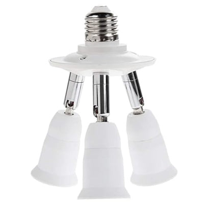 3-in-1 Light Socket Extender, E26/E27 to 3 Bulb Adapter with Adjustable Arms, 360° Rotatable for Ceiling Fan/Lamp Holder, UL Listed, Extension Splitter Without Power Switch(White)